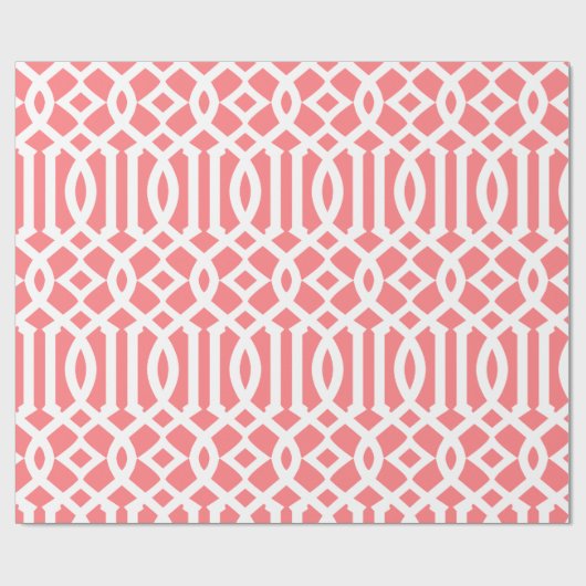 Koraal Roze en Witte Trellis Patroon Cadeaupapier (Vlak)