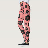 Koraal Roze en zwarte Bloem diamant Glitter Leggings (Links)