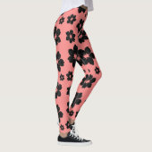 Koraal Roze en zwarte Bloem diamant Glitter Leggings (Rechts)