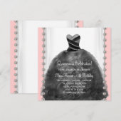 Koraal Roze en Zwarte Quinceanera Uitnodigingen (Voorkant / Achterkant)