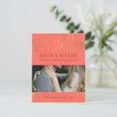 Koraal Roze FOTO Faux Roos Gold Folie Typografie Save The Date (Staand voorkant)