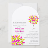 Koraal Roze Geel Groen Moderne Boom Bloem Huwelijk Kaart (Voorkant)