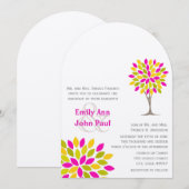 Koraal Roze Geel Groen Moderne Boom Bloem Huwelijk Kaart (Voorkant / Achterkant)