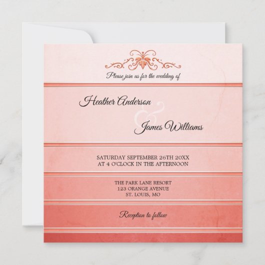 Koraal Roze Gestreepte Tone op Tone Wedding Kaart (Voorkant)