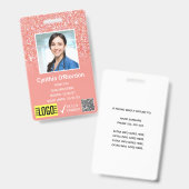 Koraal Roze Glitter Foto ID QR Barcode Badge (Voor- en achterkant)