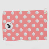 Koraal Roze Golf Bal Patroon Monogram Gepersonalis Golfhanddoek (Horizontaal)