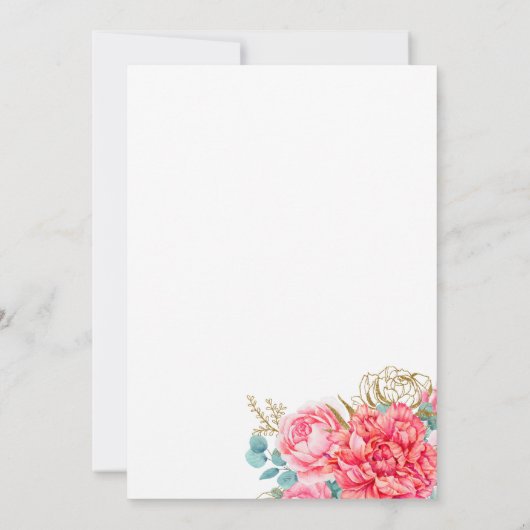 Koraal Roze Goud Bloemen Intieme Courthouse bruilo Kaart (Achterkant)