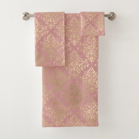  koraal roze goud damast distressed chic bad handdoek (Insitu)