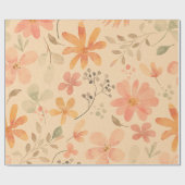 Koraal-roze gouden bloemenpatroon cadeaupapier (Vlak)