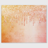 Koraal roze gouden glitters glazuur roze verjaarda cadeaupapier (Vlak)