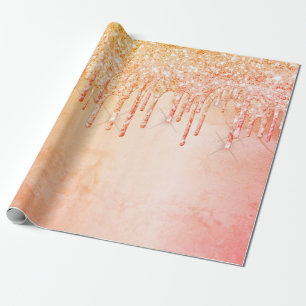 Koraal roze gouden glitters glazuur roze verjaarda cadeaupapier