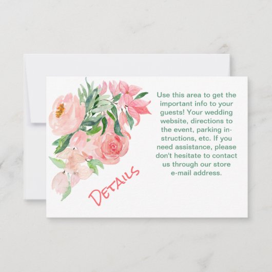 Koraal Roze Groen Bloemen Bruiloft Detail Invoegen RSVP Kaartje (Voorkant)
