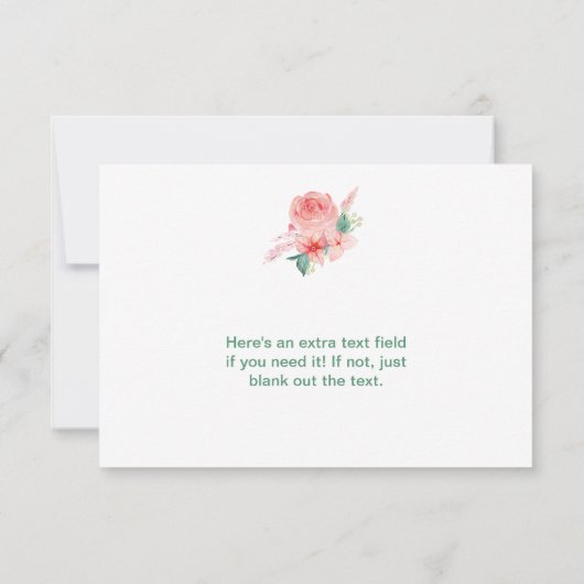 Koraal Roze Groen Bloemen Bruiloft Detail Invoegen RSVP Kaartje (Achterkant)