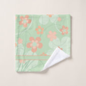 Koraal roze Groene Bloemen Lente Bloemen Monogram Bad Handdoek (Wasdoekje)
