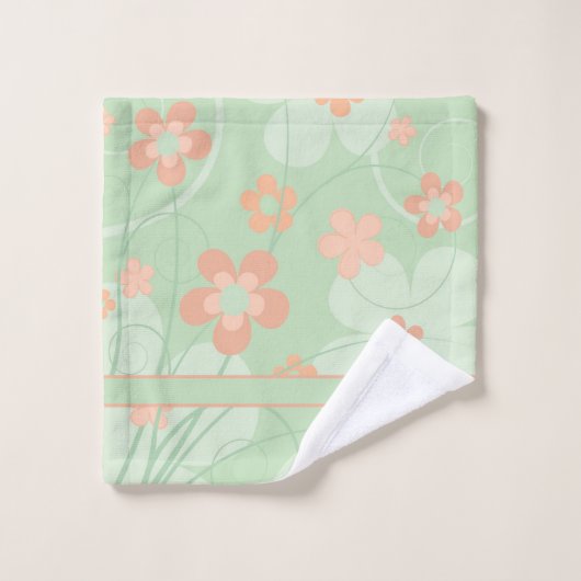 Koraal roze Groene Bloemen Lente Bloemen Monogram Bad Handdoek (Wasdoekje)