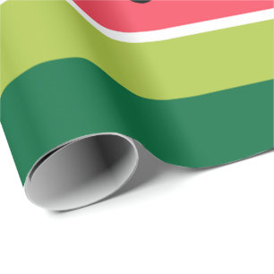 Koraal Roze Groene Watermeloen Fruit Stripes Patro Cadeaupapier