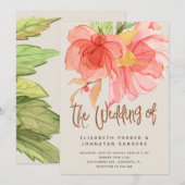 Koraal roze groene zomer waterverf bloemenbruiloft kaart (Voorkant / Achterkant)