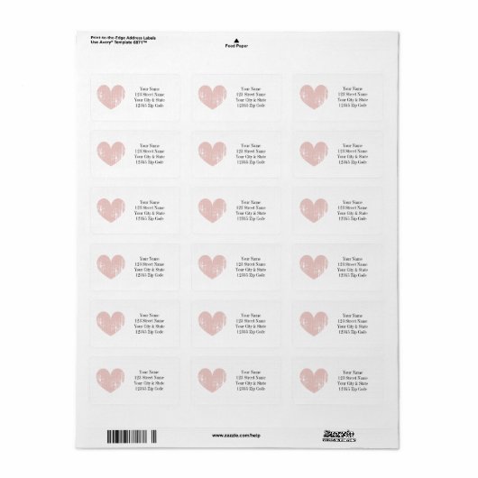 Koraal roze hart adresetiketten etiket (Full Sheet)