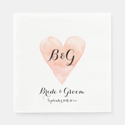 Koraal roze hart elegante bruiloft lunch servetten (Voorkant)