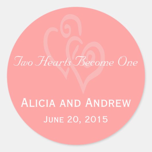 Koraal Roze Harten Wedding Favoriet Stickers (Voorkant)