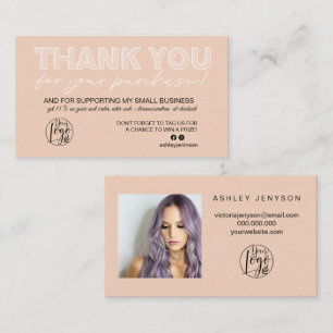 Koraal roze logo van het manuscriptfotoorde dank u visitekaartje