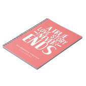 Koraal Roze Love Story Eindigt nooit Keepsake Noti Notitieboek (Linkerzijde)