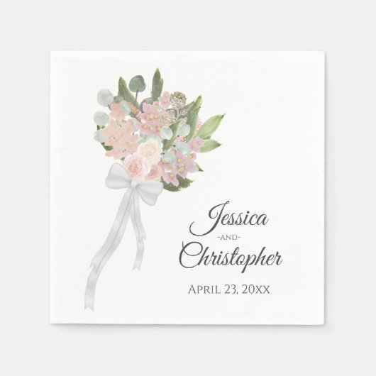 Koraal Roze & Mauve Waterverf Boeket Boho Bruiloft Servet (Voorkant)