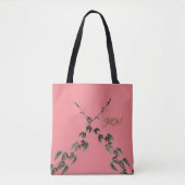 Koraal Roze met Groene Ivy Vines en Initialen Tote Bag (Voorkant)