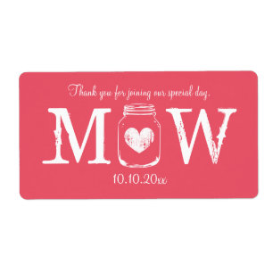 Koraal roze metselaarpot bruiloft water flesetiket etiket