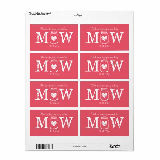 Koraal roze metselaarpot bruiloft water flesetiket etiket (Full Sheet)