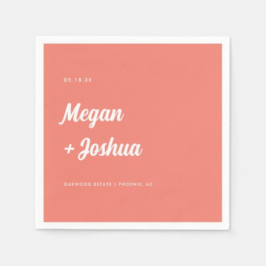 Koraal Roze Minimalistische Script Wedding Servet (Voorkant)