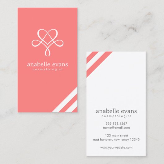 Koraal Roze Modern Hart en wervelingen Visitekaartje (Voorkant / Achterkant)