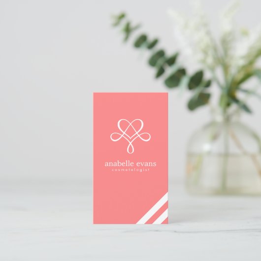 Koraal Roze Modern Hart en wervelingen Visitekaartje (Staand voorkant)