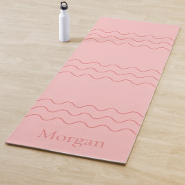 Koraal Roze Moderne Golvende Lijnen Met Aangepaste Yogamat