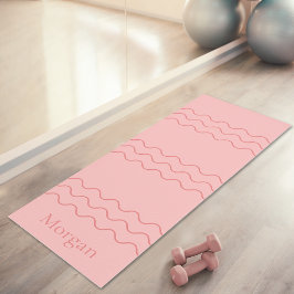 Koraal Roze Moderne Golvende Lijnen Met Aangepaste Yogamat