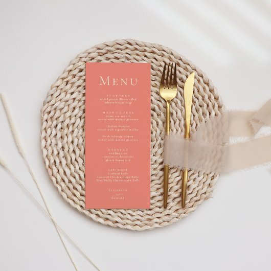 Koraal Roze Moderne Minimalistische Wedding Menu K