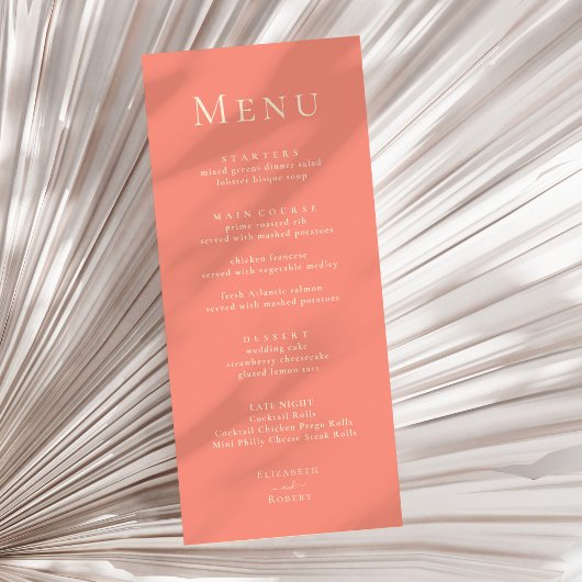 Koraal Roze Moderne Minimalistische Wedding Menu K