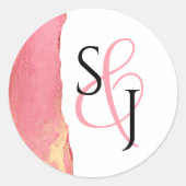 Koraal Roze Monogram Bruiloft Favor Stickers (Voorkant)