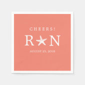 Koraal Roze Monogram Zeester | Bruiloft Servetten (Voorkant)