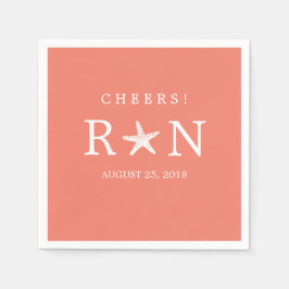 Koraal Roze Monogram Zeester | Bruiloft Servetten