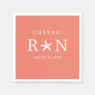 Koraal Roze Monogram Zeester   Bruiloft Servetten