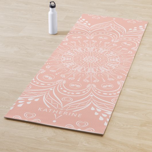 Koraal Roze Mooie Mandala Gepersonaliseerde Boho Yogamat (In situ)
