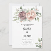 Koraal roze munt groen blad bloemen bruiloft kaart (Voorkant)