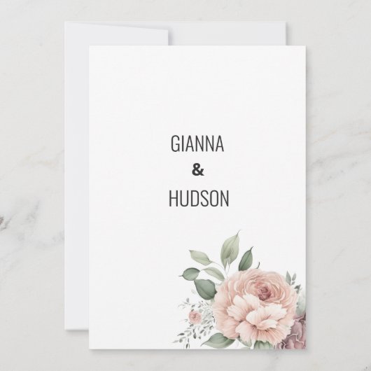 Koraal roze munt groen blad bloemen bruiloft kaart (Achterkant)