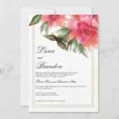 Koraal roze munt wit goud glitter bloemenbruiloft kaart (Voorkant)