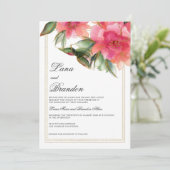 Koraal roze munt wit goud glitter bloemenbruiloft kaart (Staand voorkant)
