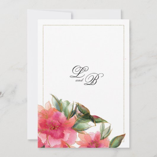 Koraal roze munt wit goud glitter bloemenbruiloft kaart (Achterkant)