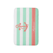 Koraal Roze Nautisch Anker En Mint Groene Strepen Badmat (Voorkant Verticaal)