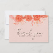 Koraal Roze Oranje Bloemrijke Script Bruiloft Bedankkaart (Voorkant)