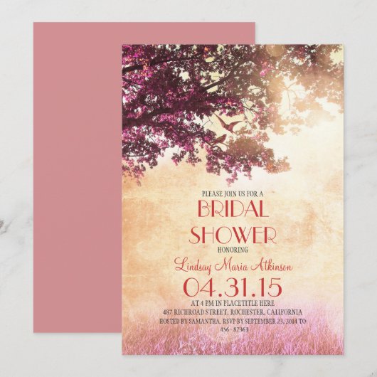 Koraal roze oude eik en liefde vogels vrijgezellen kaart (Voorkant / Achterkant)